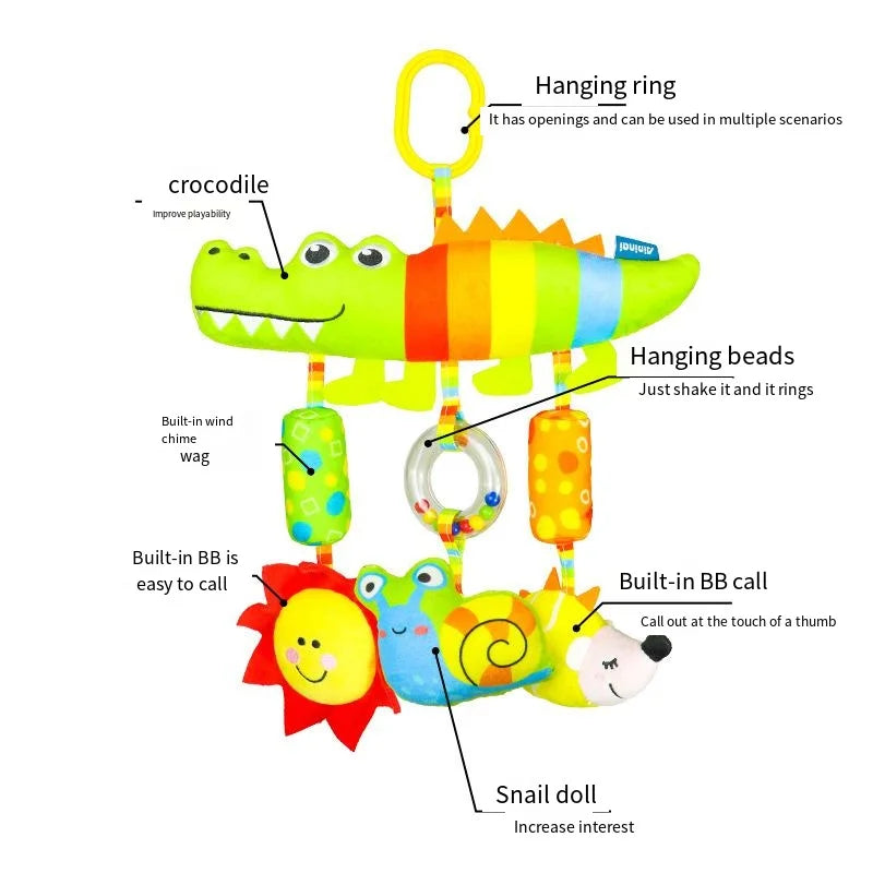 Baby Hanging Rattle Toy – Rainbow Plush Mobile for Stroller & Crib - Elephant
