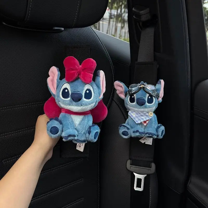 Stitch Car Seat Belt Shoulder Pads with Cute Doll Decoration