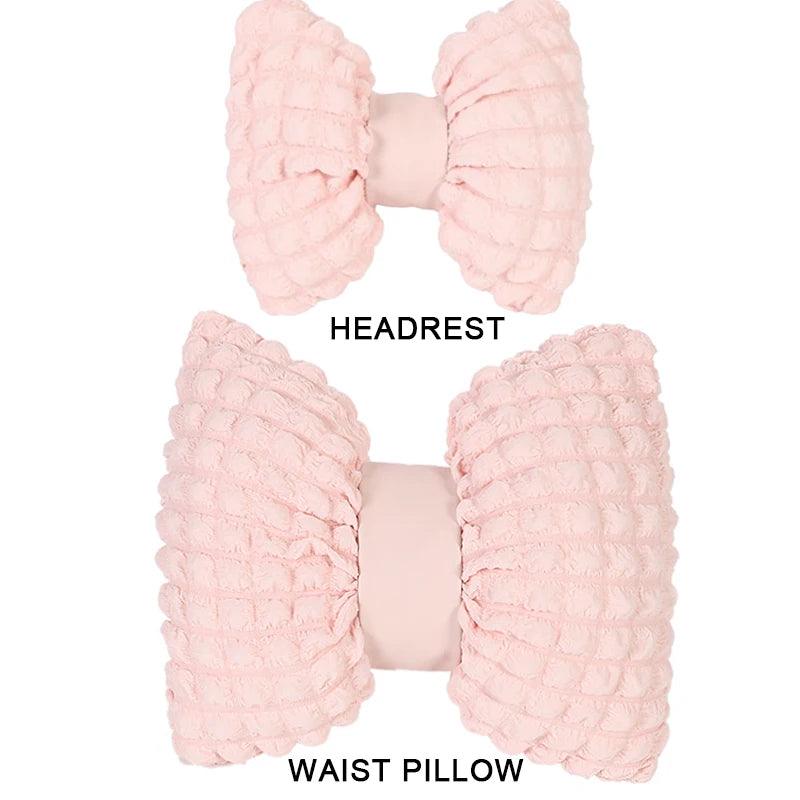 Pink Soft Car Neck Pillow & Lumbar Support Set