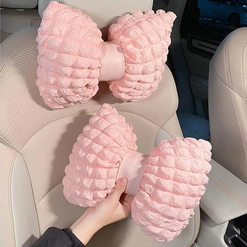 Pink Soft Car Neck Pillow & Lumbar Support Set