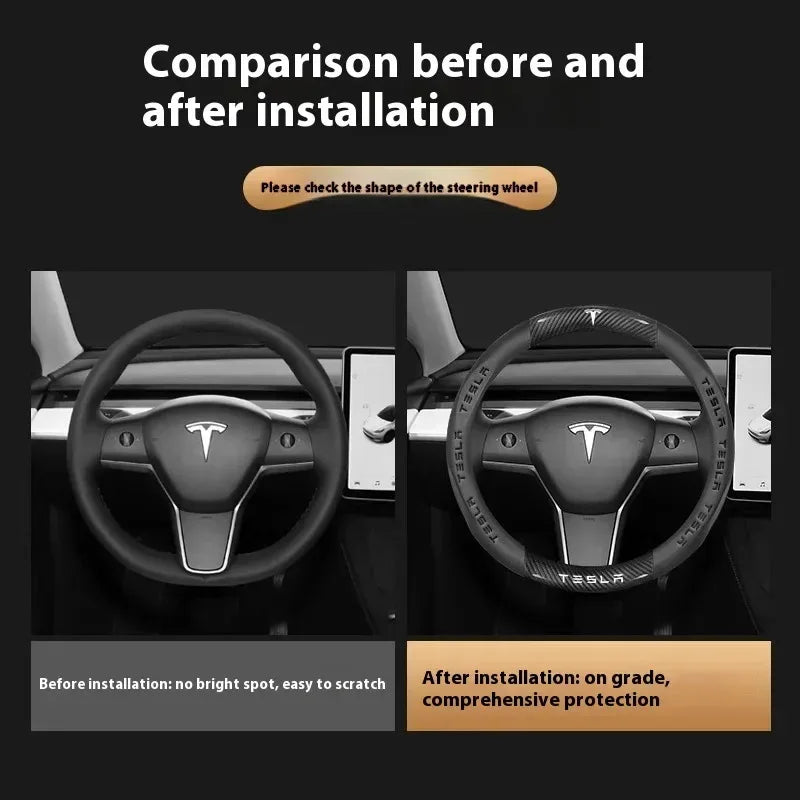Tesla Carbon Fiber Leather Steering Wheel Cover