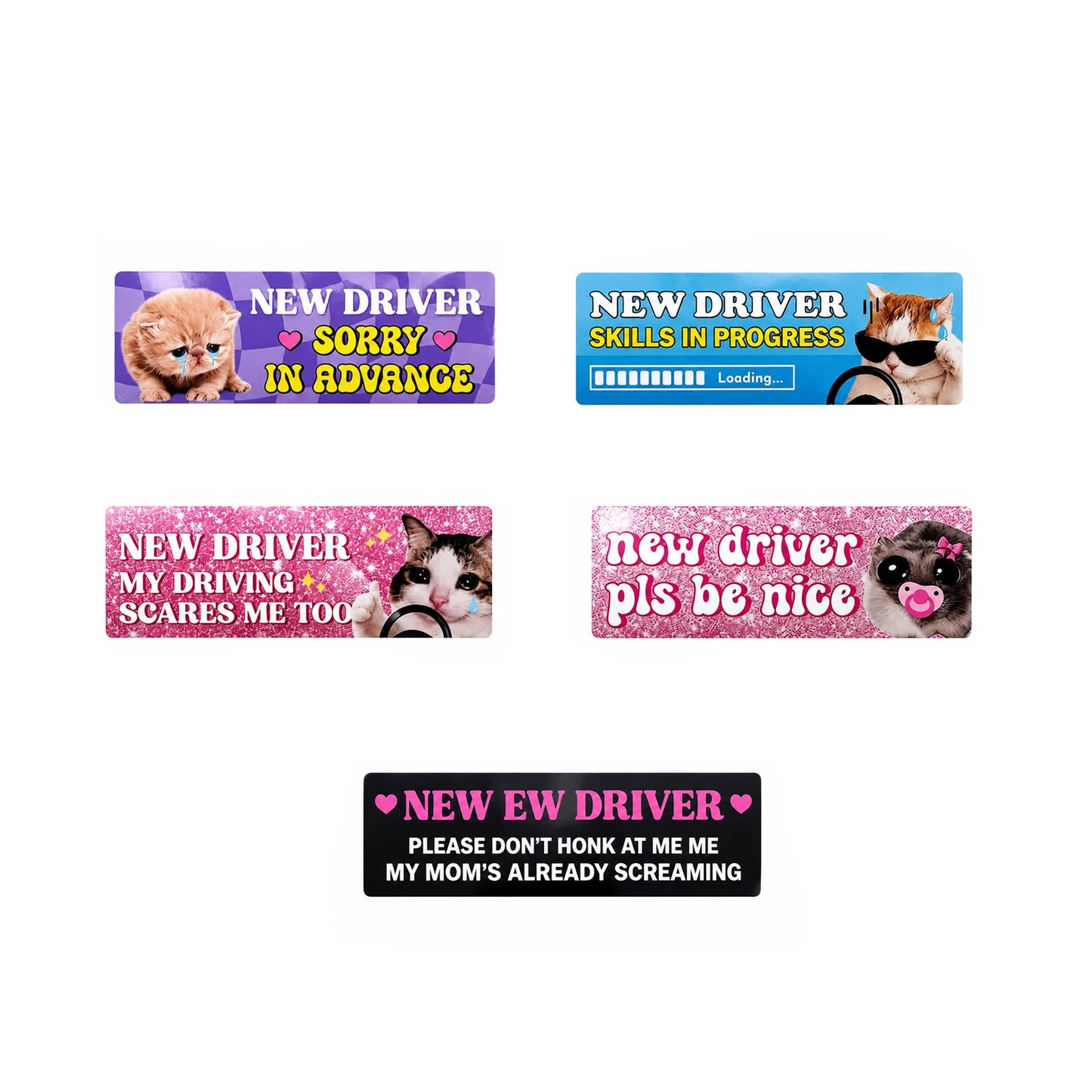Cat New Driver Magnet Set 5Pcs – Waterproof UV-Resistant Car Decals