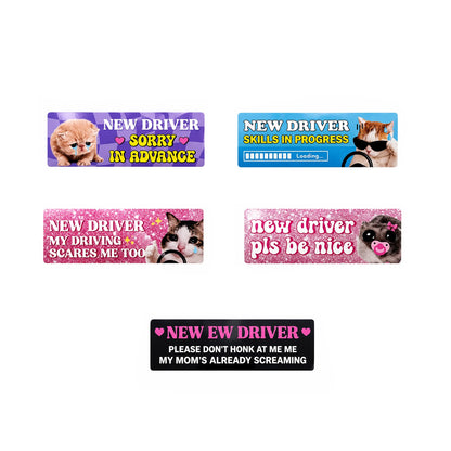 Cat New Driver Magnet Set 5Pcs – Waterproof UV-Resistant Car Decals