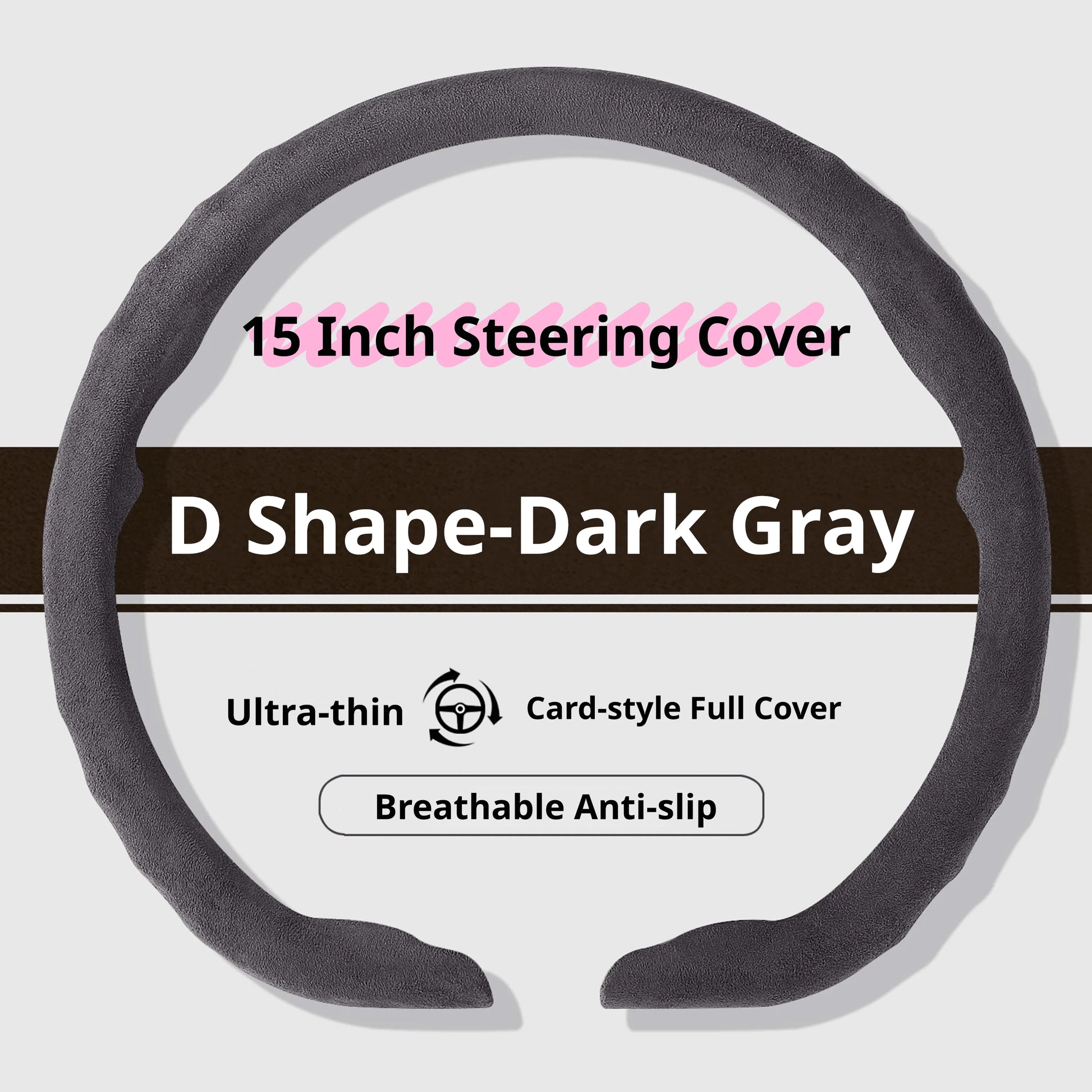 Genesis Ultrasuede Steering Wheel Cover - D Shape / Dark Grey