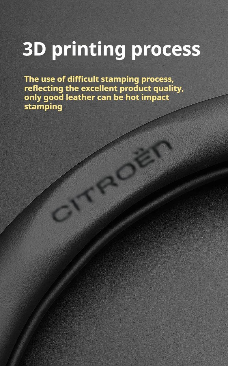 Citroen Leather Steering Wheel Cover - Round Brown E