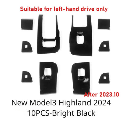 Tesla Model Y/3/3+ Highland Window Switch Button Covers – Trim Frame Stickers (2017–2024) - Matte Carbon New M3