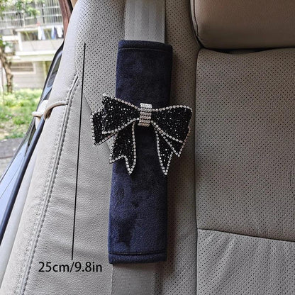 Universal Car Seat Belt Shoulder Covers Diamond Bow Design 1/2pcs