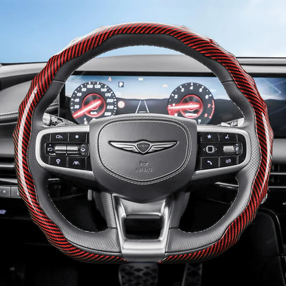 Genesis Carbon Fibre Snap-On Steering Wheel Cover - D Shape / Red