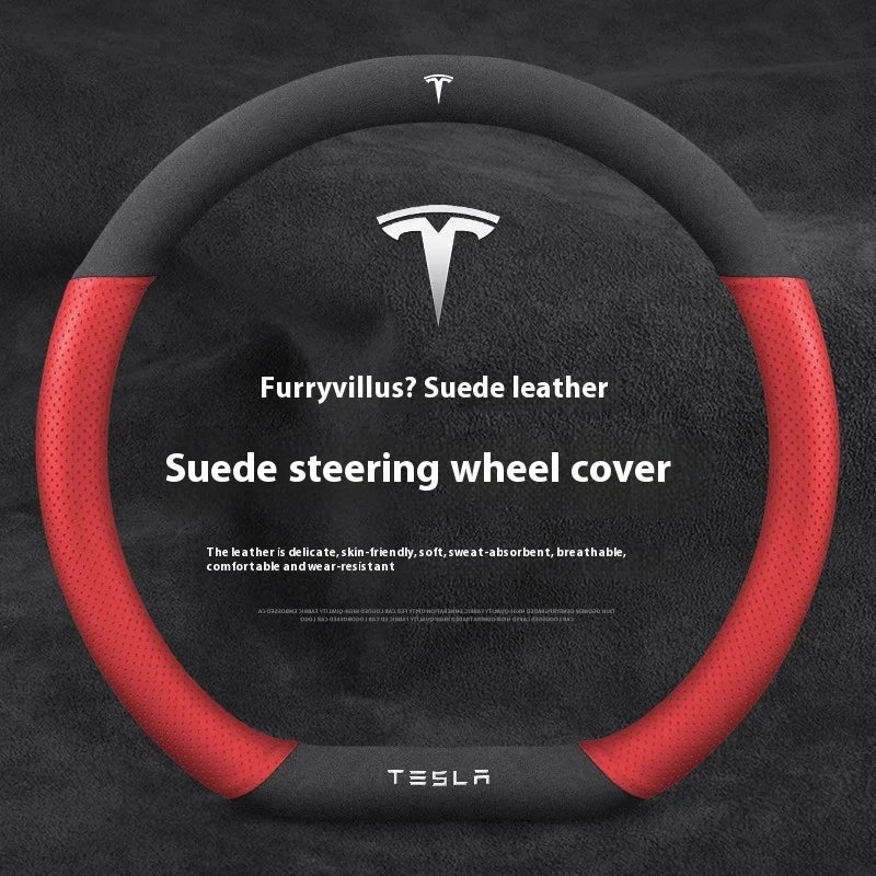 Tesla Suede Steering Wheel Cover – Anti-Slip, Breathable Leather Grip