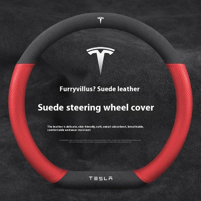 Tesla Suede Steering Wheel Cover – Anti-Slip, Breathable Leather Grip