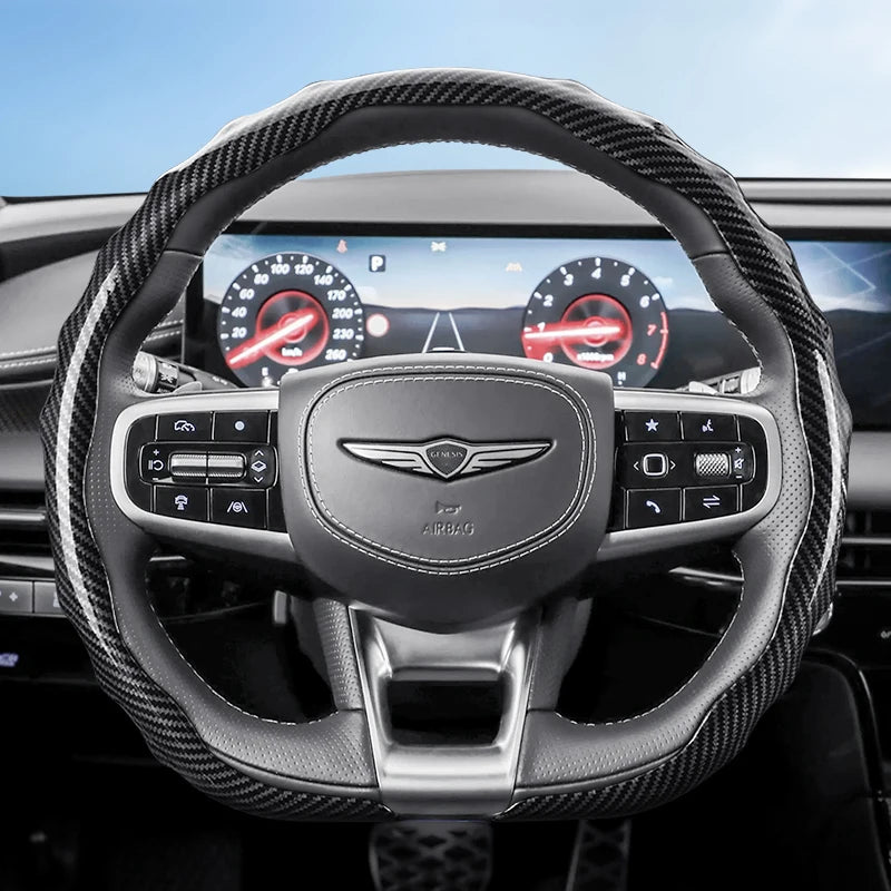Genesis Carbon Fibre Snap-On Steering Wheel Cover - D Shape / Black
