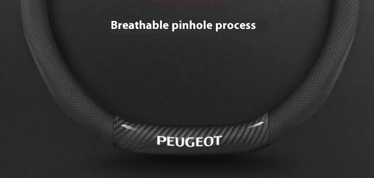 Peugeot Carbon Fiber Leather Steering Wheel Cover - Red Leather