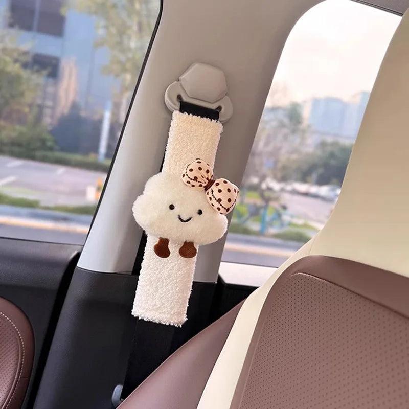 Plush Bow Cloud Seatbelt Pad - Wool Car Shoulder Cushion Protector