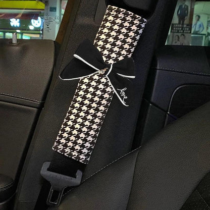 Classic Plaid Bowknot Car Gear Shifter Handbrake Seat Belt Cover Set