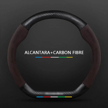Mercedes Benz Carbon Fiber Leather Car Steering Wheel Cover - 