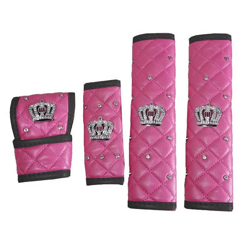 Diamond Crystal Car Seat Belt Pad + Gear Shifter Handbrake Cover Set