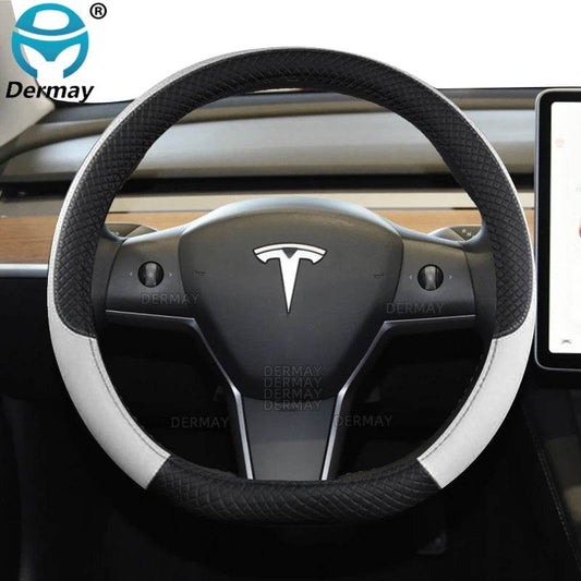 Tesla Model 3 Leather Steering Wheel Cover - 