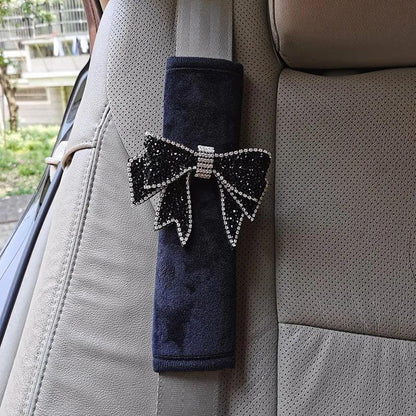 Universal Car Seat Belt Shoulder Covers Diamond Bow Design 1/2pcs