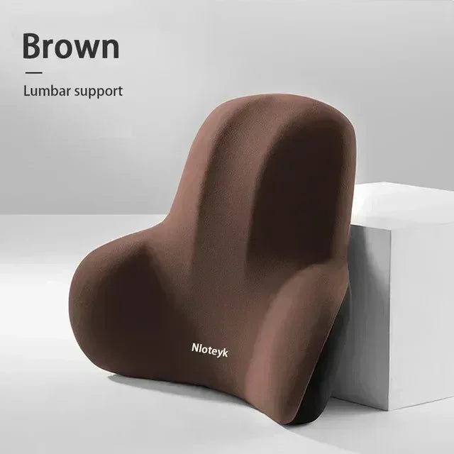 AutoComfort Memory Foam Headrest Lumbar Support Set Car Seat Cushion - lumbar Brown