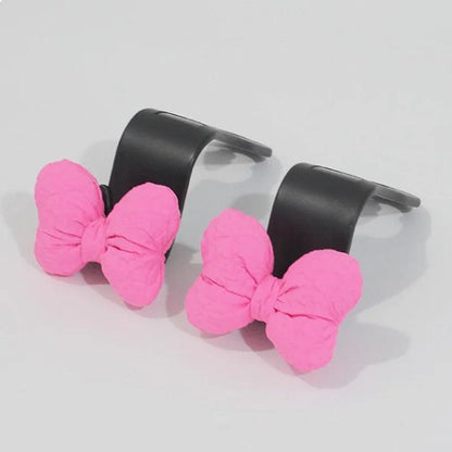 Pink Bow Car Seat Headrest Hooks - 2PC Cartoon Vehicle Organizer