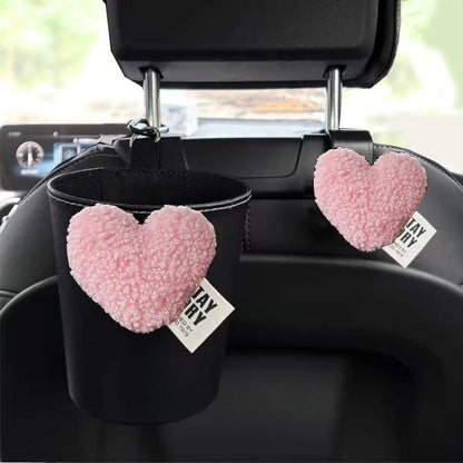 Retro Red Heart Car Trash Bin - Leather Headrest Hanging Organizer