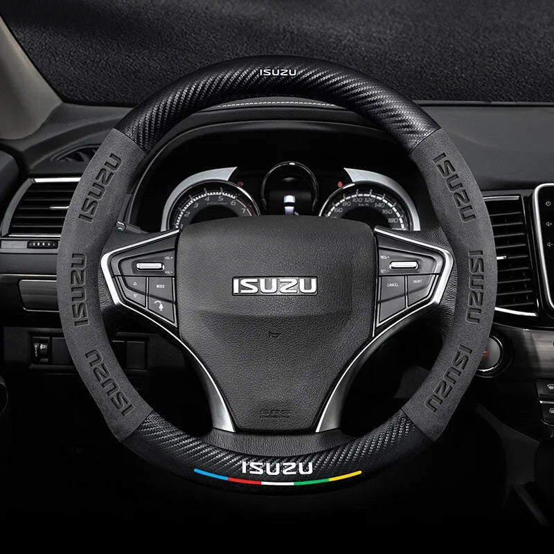Isuzu Suede Carbon Fiber Steering Wheel Cover - Black
