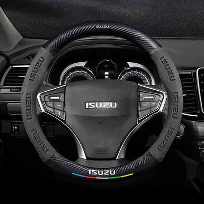 Isuzu Suede Carbon Fiber Steering Wheel Cover - Black