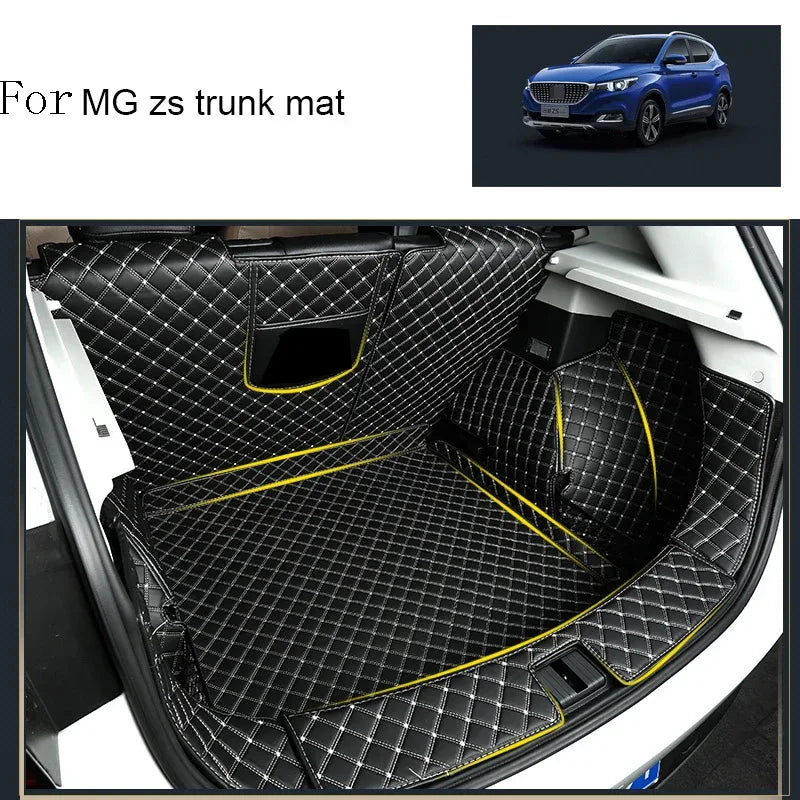 High quality Leather Car Trunk Mat Cargo Liner for MG ZS 2019 2020 2021 boot Car - Black Beige Wire 2
