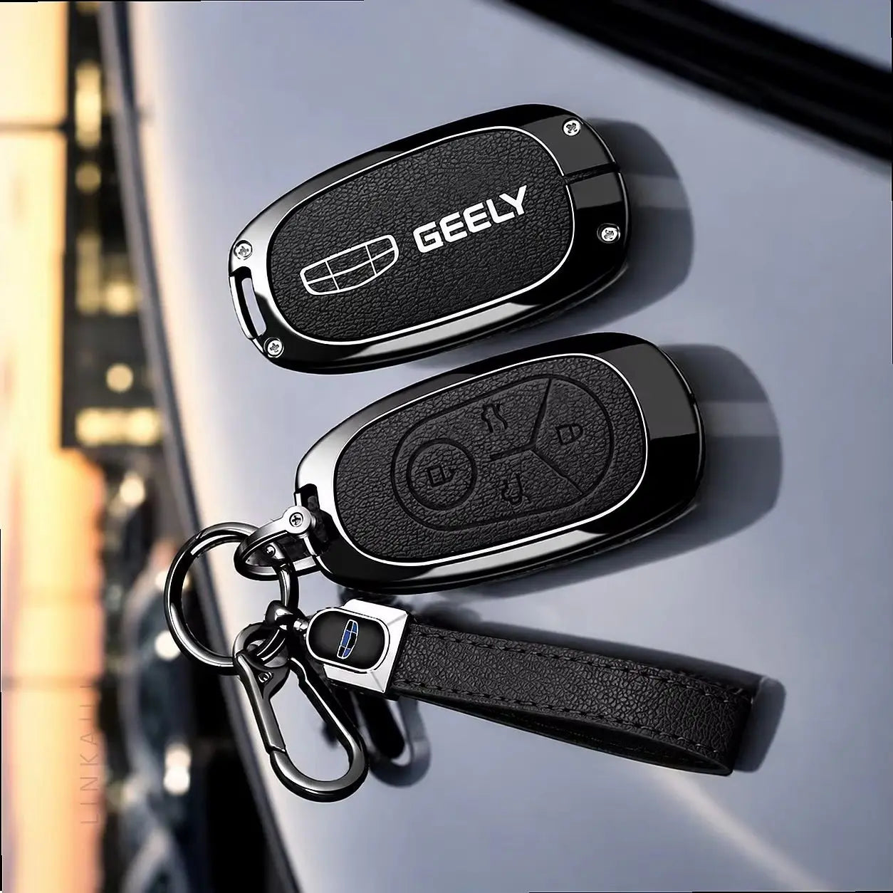 Geely EX2 Proton e.MAS 5 4-button metal key cover with keychain