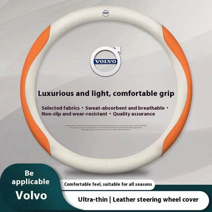 Volvo Carbon Fiber Leather Steering Wheel Cover for XC40, XC60, XC70, XC90, C30, C70, S40, S60, S80, S90, V40, V50, V60, V70 - 