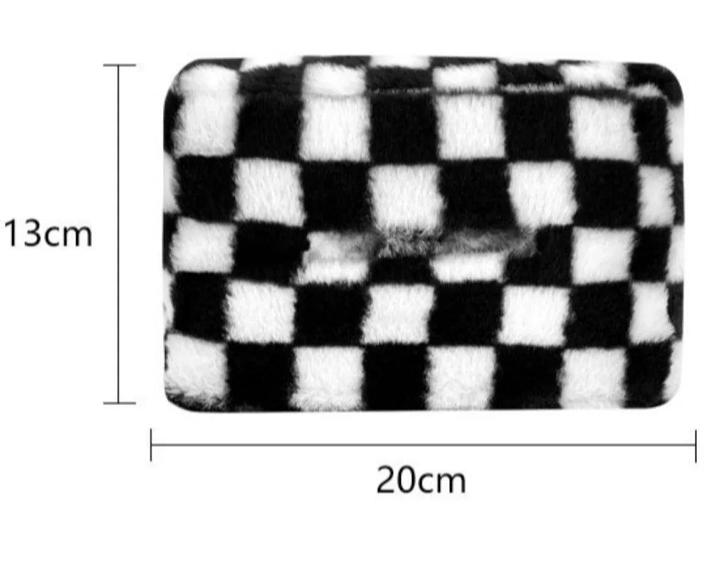 Plush Chessboard Car Headrest Tissue Holder Visor Hanging Organizer