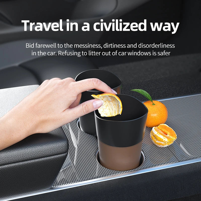 Mini Leather Car Trash Can – Waterproof Dust Bin & Storage Box, Colorful Design - Dark brown / 500mL-1L