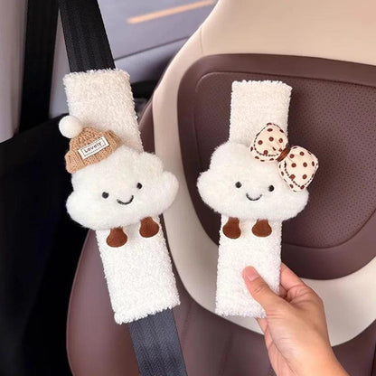 Plush Bow Cloud Seatbelt Pad - Wool Car Shoulder Cushion Protector