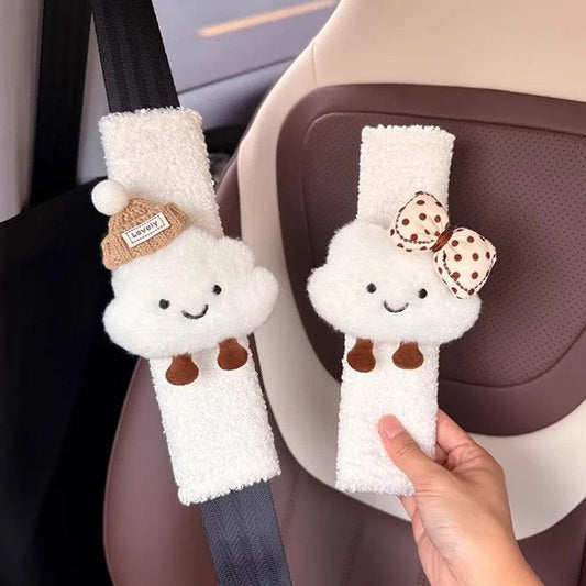 Plush Bow Cloud Seatbelt Pad - Wool Car Shoulder Cushion Protector