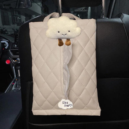 Cloud Cartoon Car Tissue Box Holder - Leather Headrest Mount Organizer