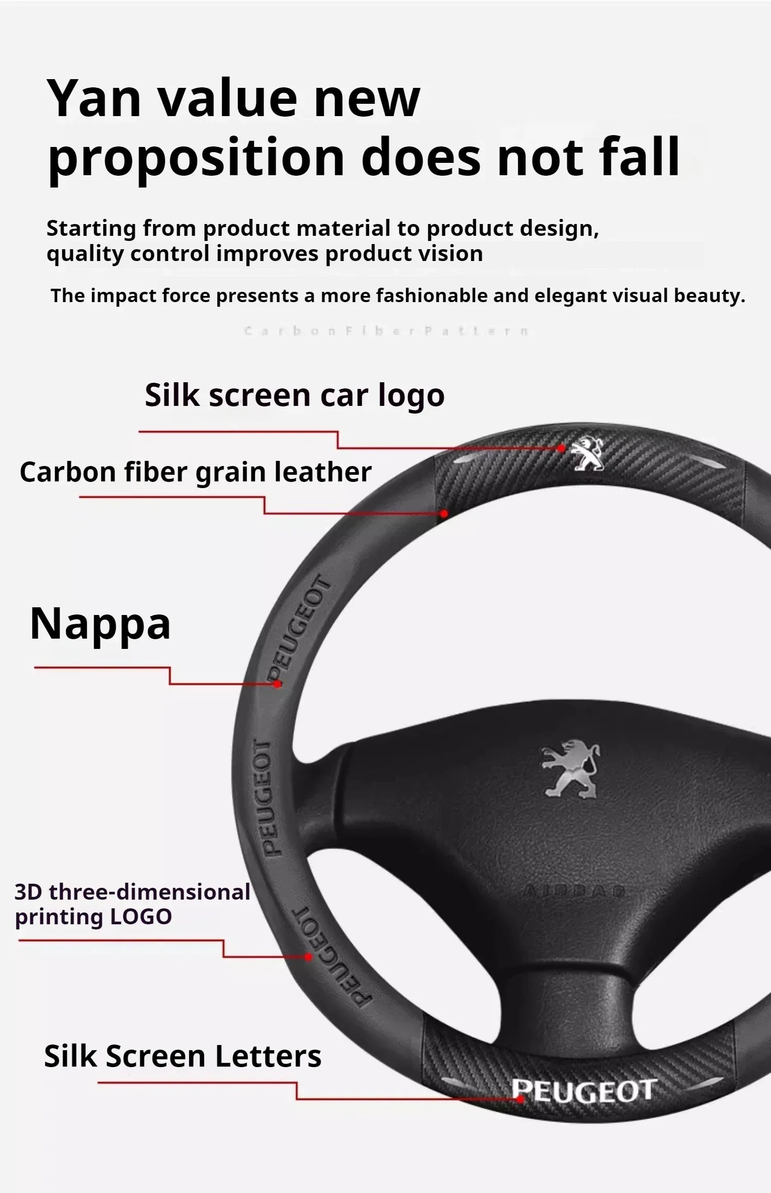 Peugeot Leather Steering Wheel Cover - D Type Black A