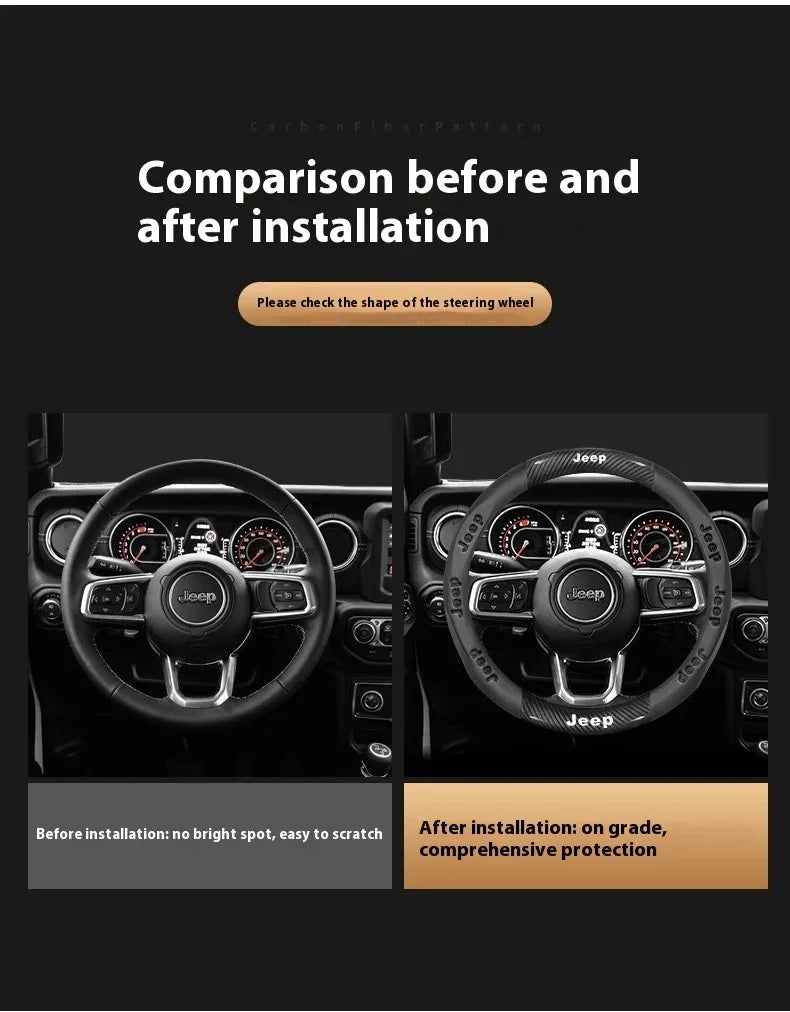 Jeep Wrangler Car Steering Wheel Cover - Leather Wine Red