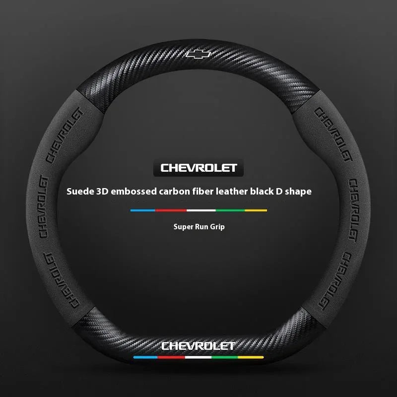 Chevrolet Suede Carbon Fiber Steering Wheel Cover - Type D Black A