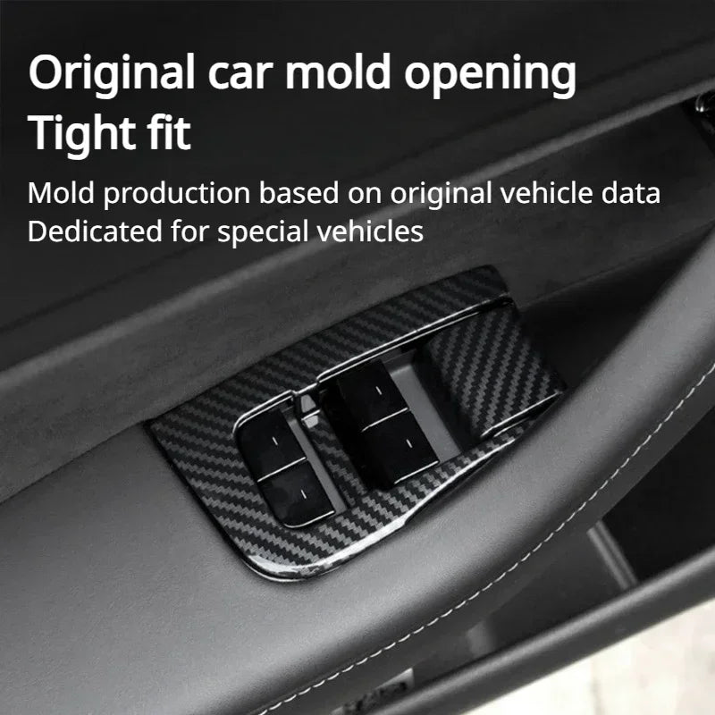 Tesla Model Y/3/3+ Highland Window Switch Button Covers – Trim Frame Stickers (2017–2024) - Matte Carbon New M3