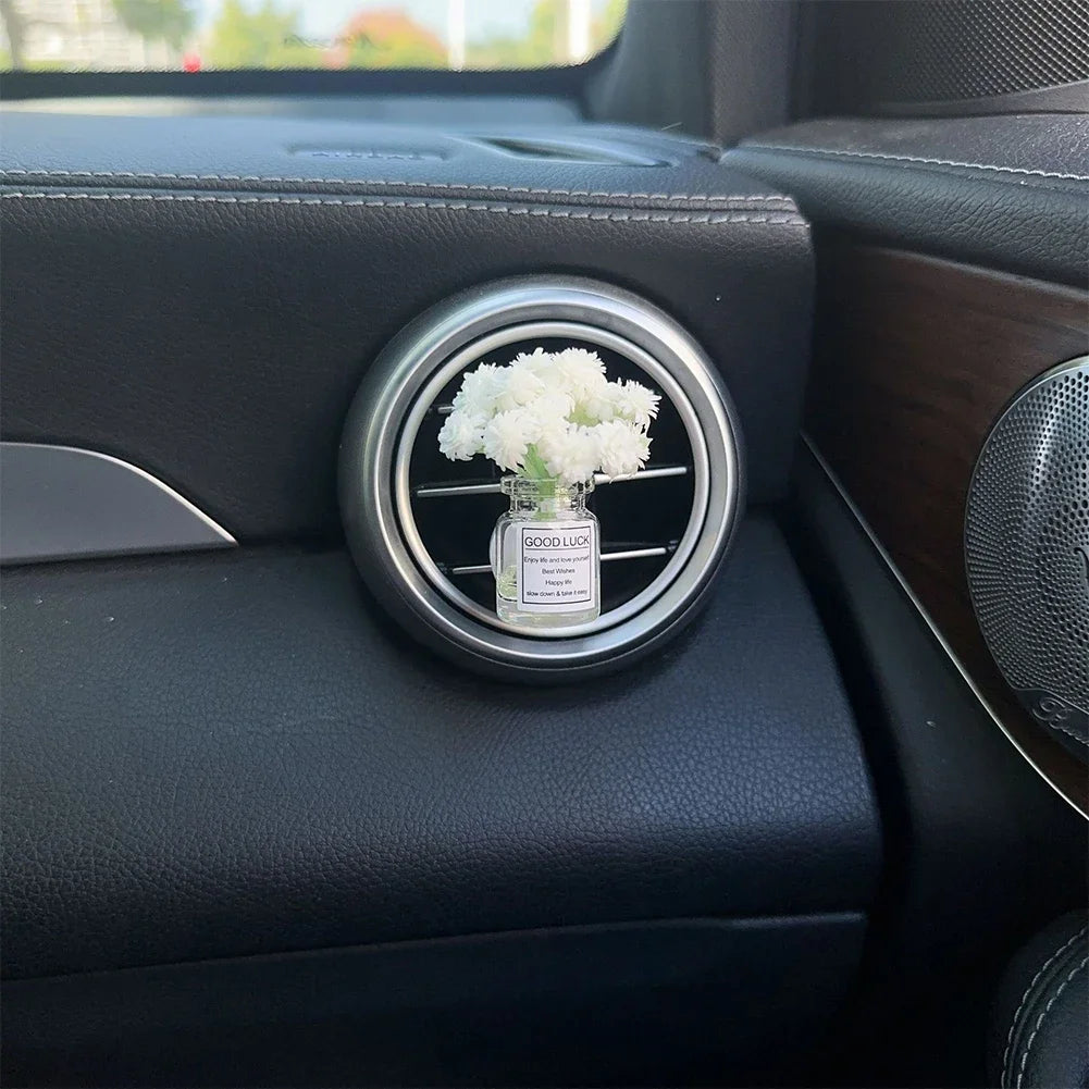 Car Air Vent Flower Clip Ornament – Glass Vase with Babysbreath & Jasmine