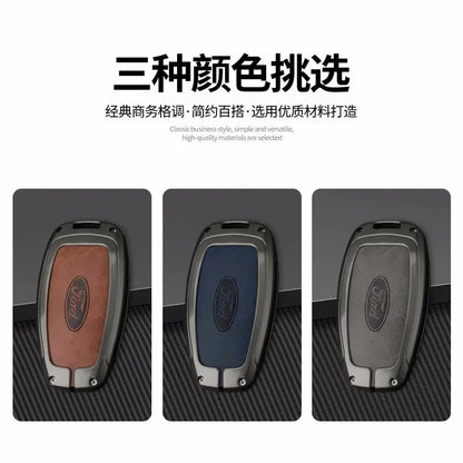 Alloy Leather Key Fob Cover Case Ford Explorer F150 Fusion Mustang