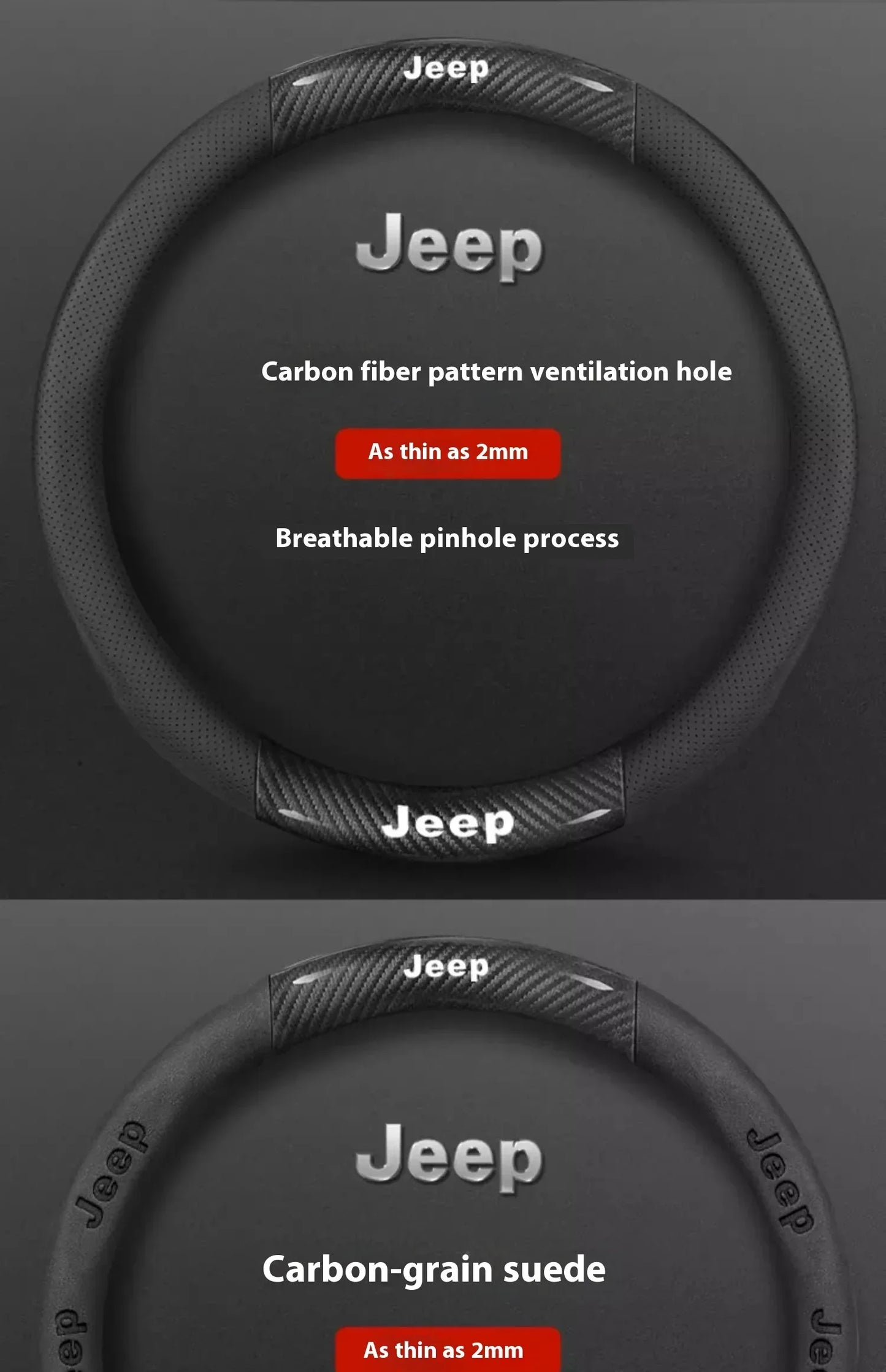 Jeep Wrangler Car Steering Wheel Cover - Leather Wine Red