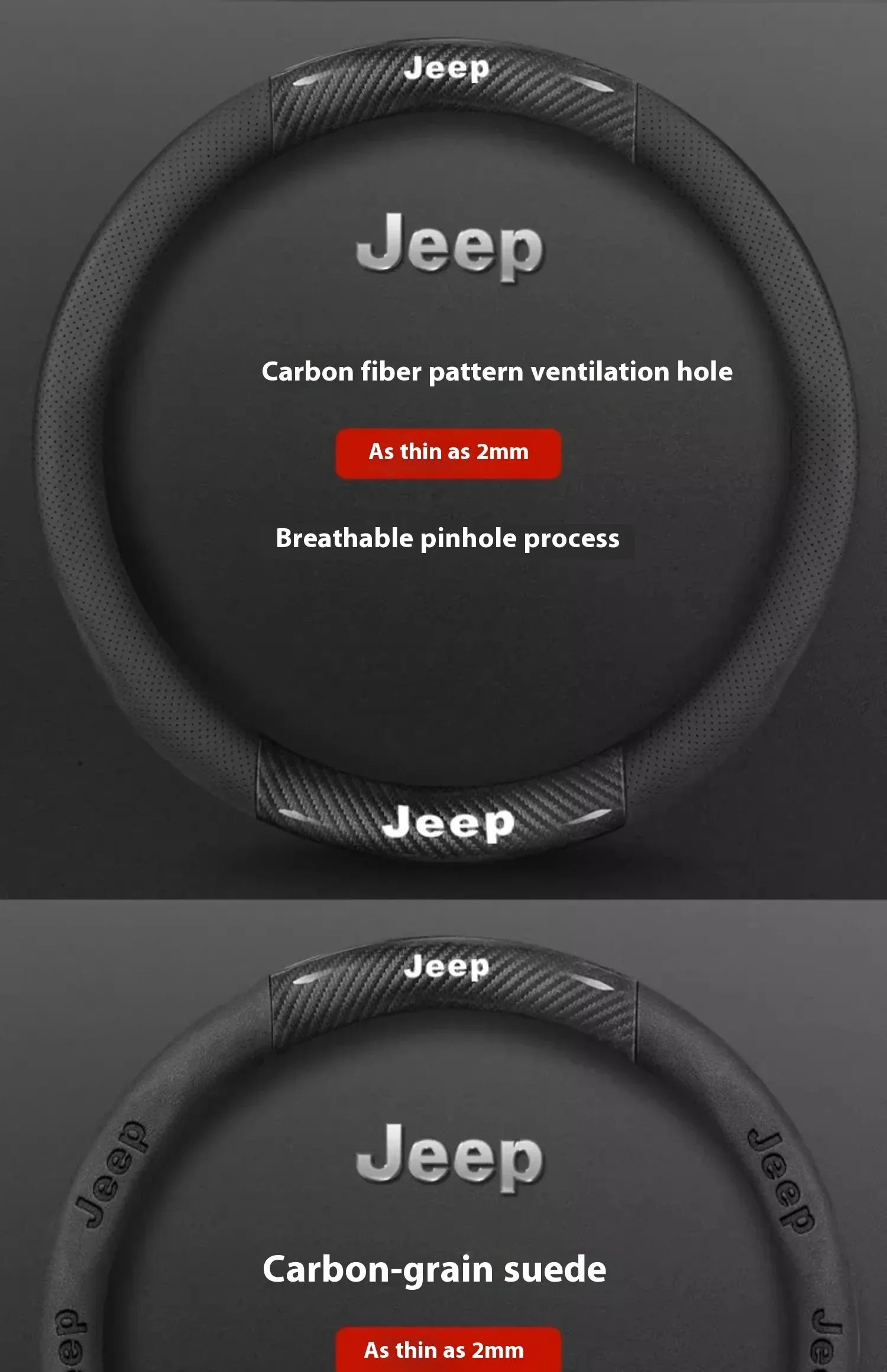 Jeep Wrangler Car Steering Wheel Cover - Leather Wine Red