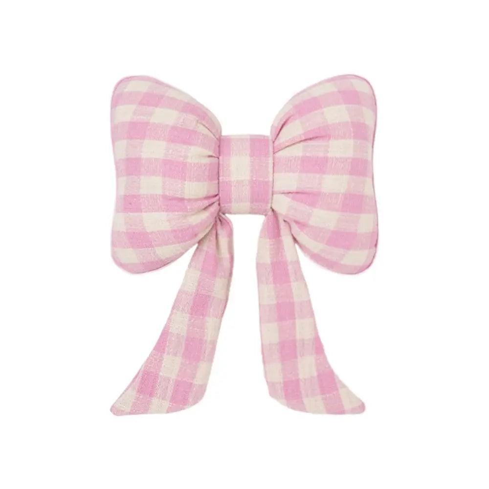 Pink Bowknot Car Neck Pillow - Grid Plaid Pattern Headrest Support