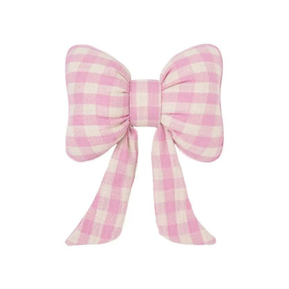 Pink Bowknot Car Neck Pillow - Grid Plaid Pattern Headrest Support