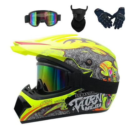 Full Face Off-Road Motorcycle Helmet + Goggles, Gloves & Face Mask - BAIZHUA / S