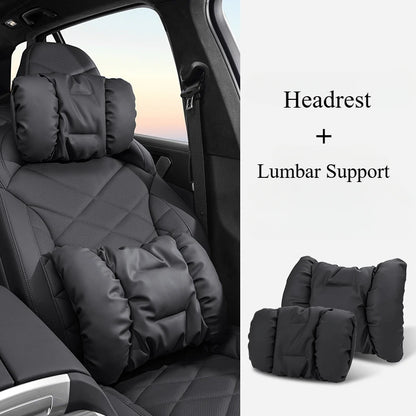 Bubble Cotton Car Headrest and Waist Cushion Set with Anti-Stain Leather