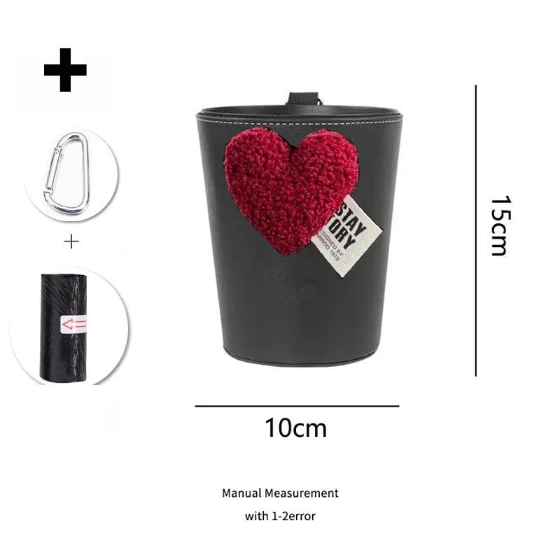 Retro Red Heart Car Trash Bin - Leather Headrest Hanging Organizer