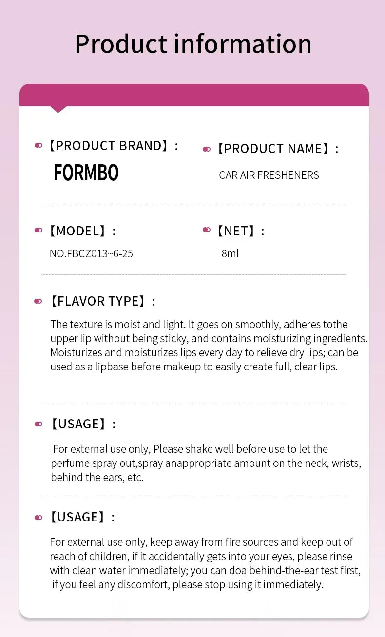 Pink Hanging Car Air Freshener Perfume Pendant - Oilimpia