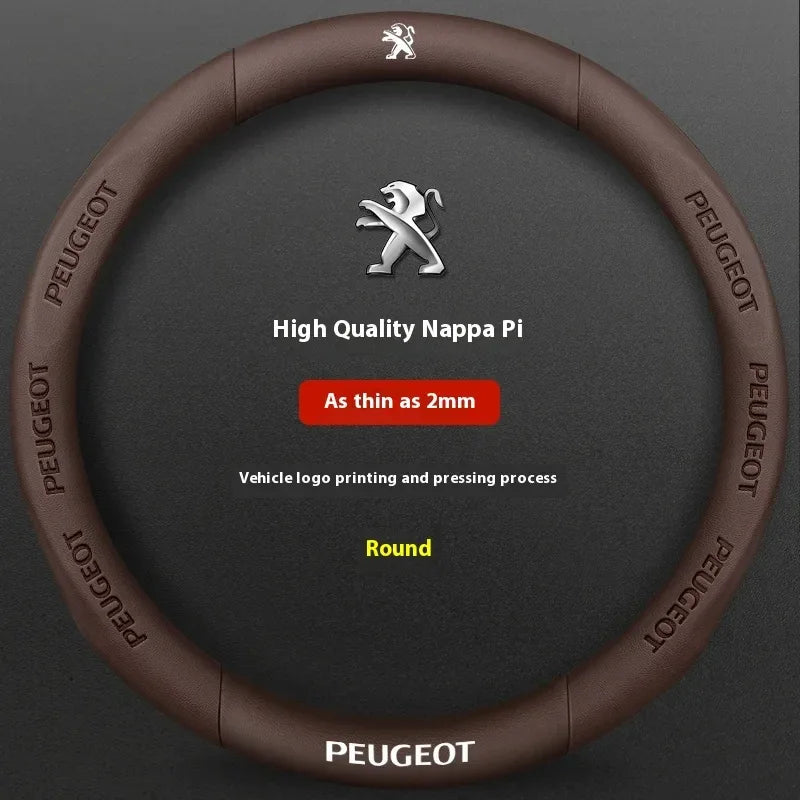 Peugeot Carbon Fiber Leather Steering Wheel Cover - Brown Leather